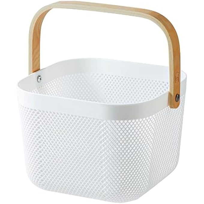 HOMEPRO PLASTIC MESH BASKET WITH BAMBOO HANDLE, MULTI-FUNCTIONAL KITCHEN BASKETS STORAGE ORGANIZER BASKET FOR FRUITS & VEGETABLES VERSATILE AND STYLISH MESH FRUIT BASKET FOR ORGANIZED LIVING (WHITE) - Image 1